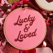 Load image into Gallery viewer, Lucky &amp; Loved Design in Wooden Hoop
